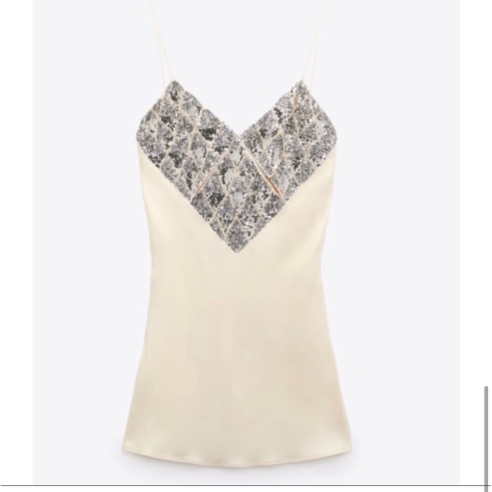 ZARA SATIN MINI DRESS BEIGE-PINK STRAPPY V-NECK